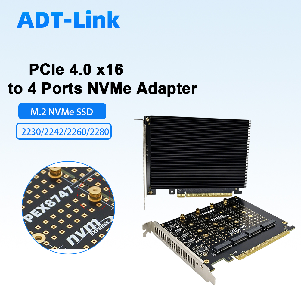 Quad M.2 Nvme Pcie Bifurcation Card - Carte adaptateur PCIe 4.0 X16 à