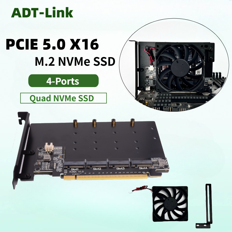 Quad M.2 Nvme Pcie Bifurcation Card - Carte de répartition R34A PCIe 5.0