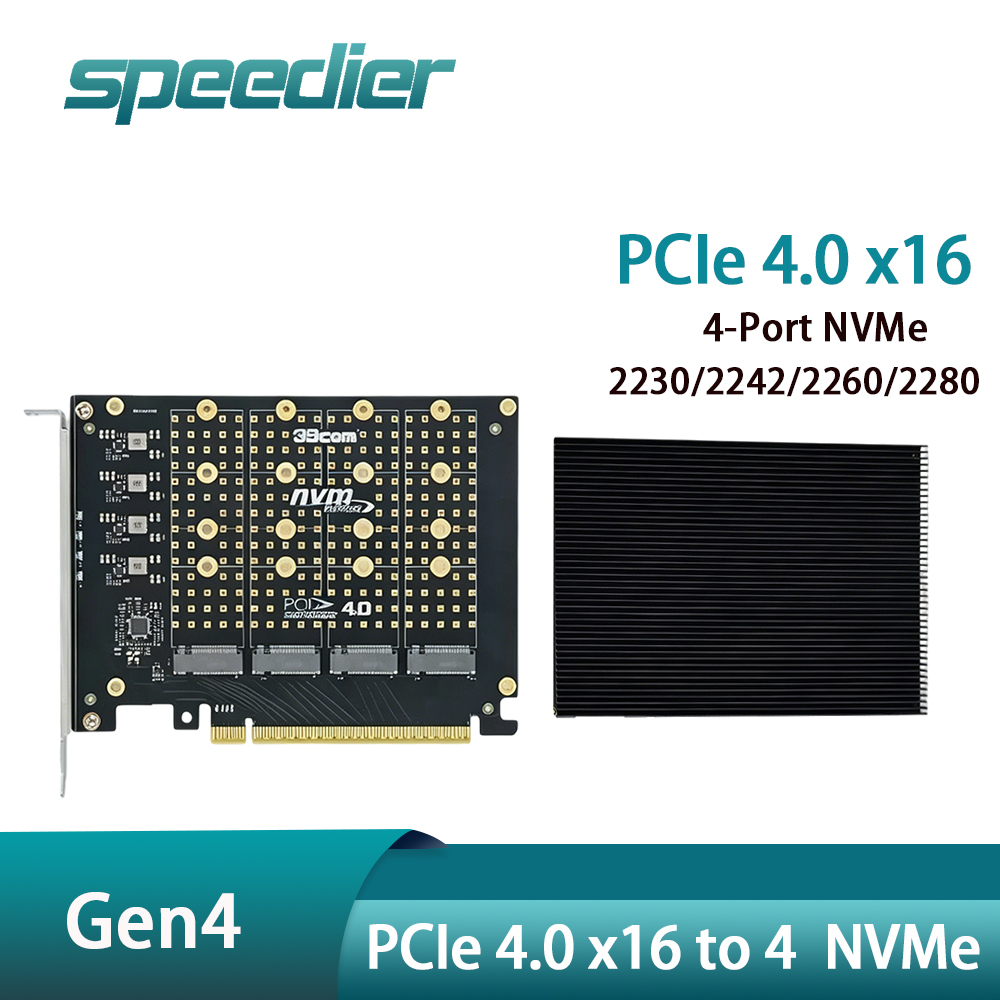 Quad M.2 Nvme Pcie Bifurcation Card - Carte adaptateur PCIe 4.0 X16 vers